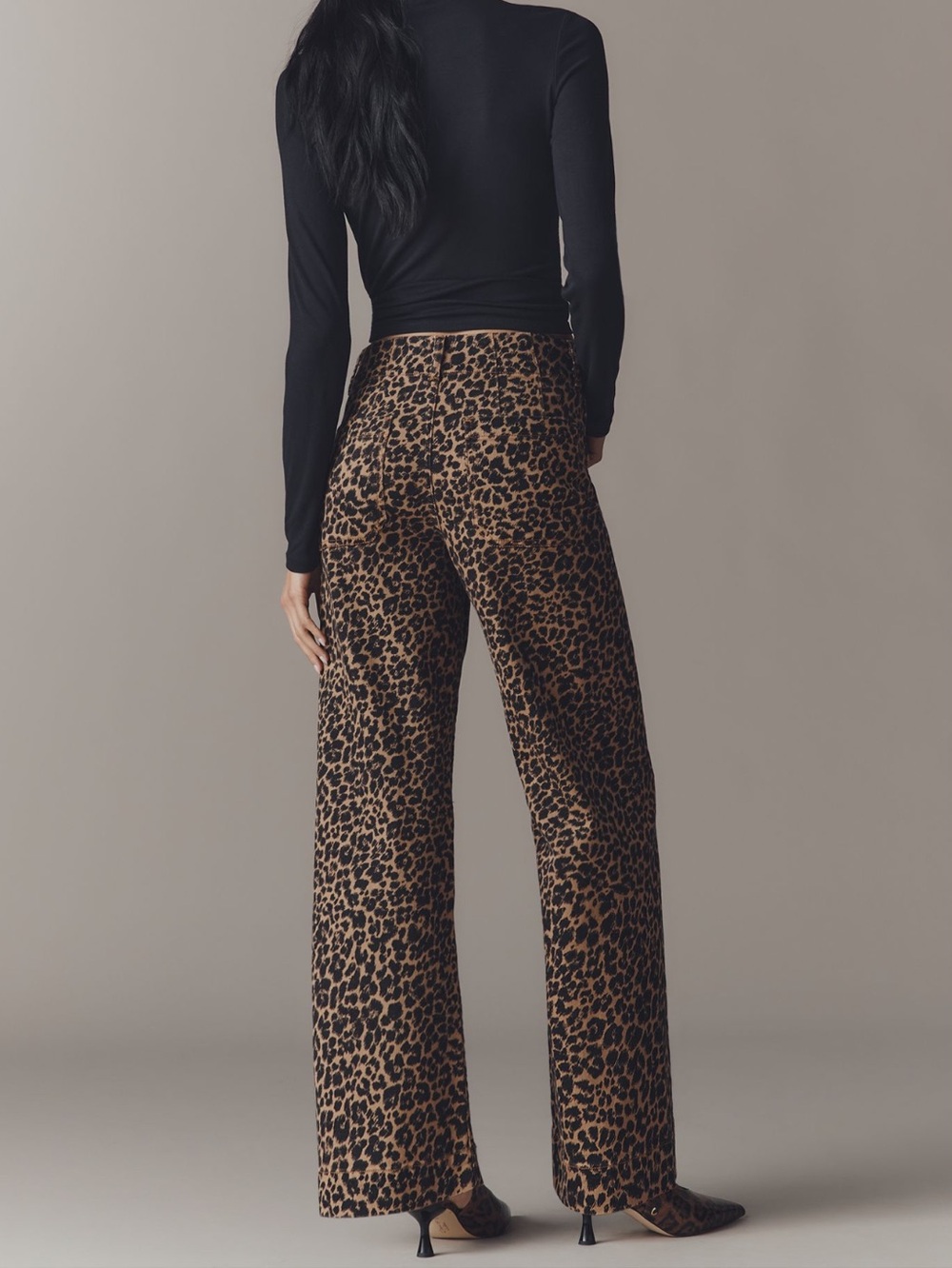 🐆Anthropologie Colette Pants Maeve Full-Length Wide-Leg Jeans 31 Petite Cheetah